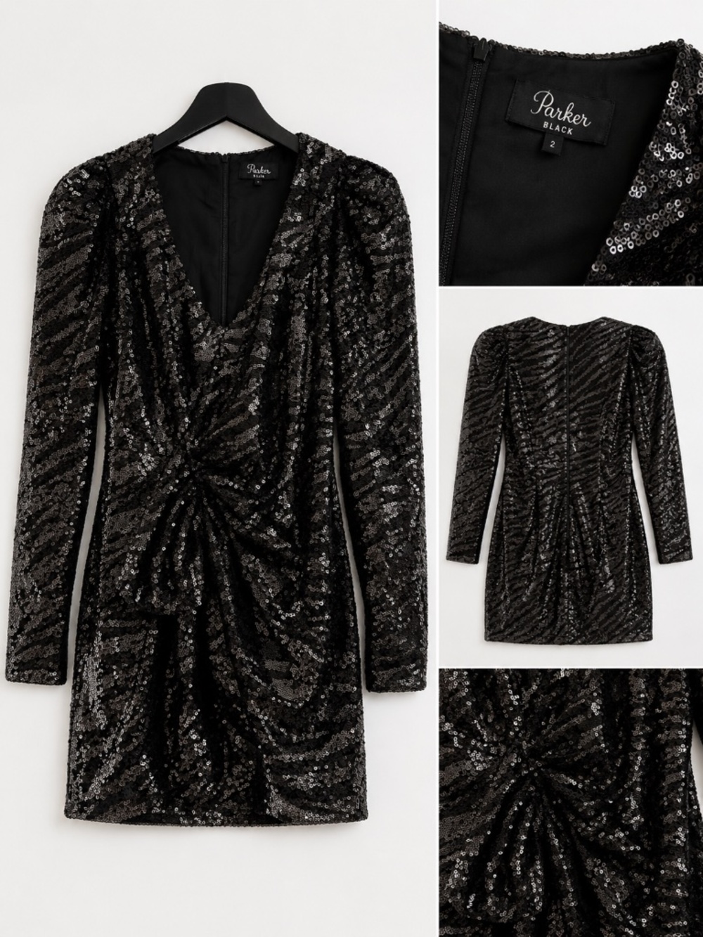 Parker Black Sequin Mini Dress - Size 2